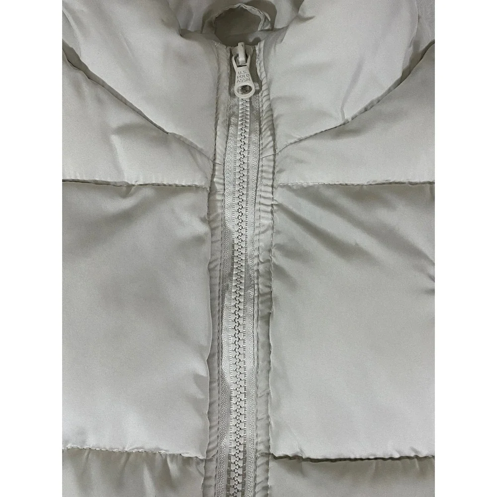 US Polo Assn Womens Cream Puffer Vest Off White Quilted Full Zip Large